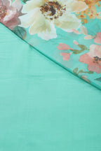 Turquoise Color Floral Printed Chiffon Saree
