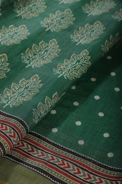 Green Cotton Silk Block Printed Saree