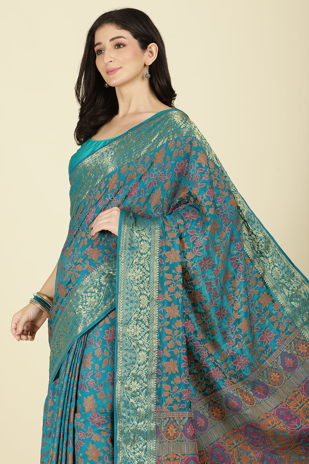 Turquoise Color Tussar Woven Silk Saree