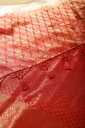 Cream & Red Ombré  Silk Zari Woven Saree