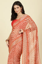 Orange Color Chiffon Leheriya Printed Saree