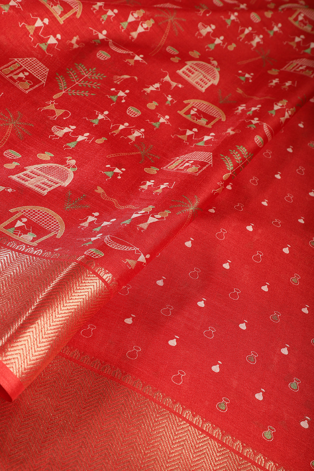 Red Cotton Silk Printed Saree
