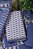 Cream & Navy Cotton Dabu Block Print Unstitched Suit Material