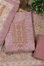 Dusty Pink Cotton Resham Embroidered Unstitched Suit