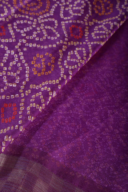 Purple Chiffon Bandhani Printed Saree