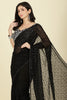 Black Georgette Sequins Embroidered Saree With Stone Work Readymade Blouse