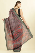 Black Ajrakh Block Printed Cotton Saree