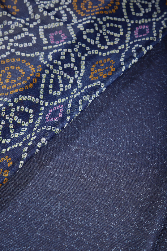 Navy Color Chiffon Bandhani Printed Saree