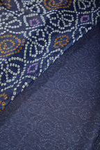 Navy Color Chiffon Bandhani Printed Saree