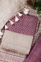 Purple Tussar Cotton Printed And Reham Embroidered Unstiched Suit Material