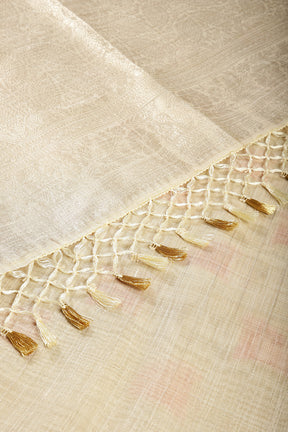 Beige & Pink Color Chanderi Cotton Zari Woven Saree