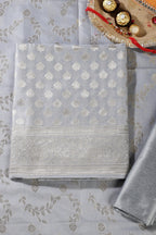 Grey Silk Zari Woven Unstitched Suit Fabric