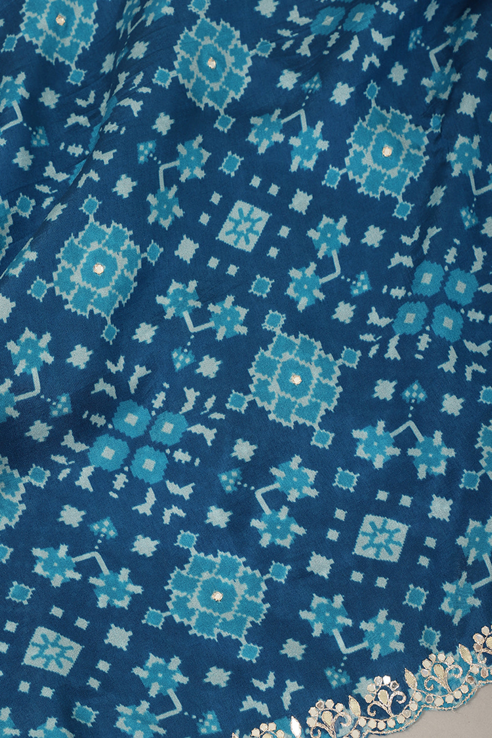 Blue Color Ikat Patola Modal Silk Saree with Gota Patti Border
