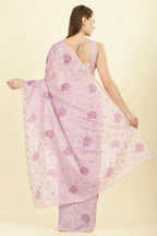 Lavender Floral Resham Embroidered Cotton Saree