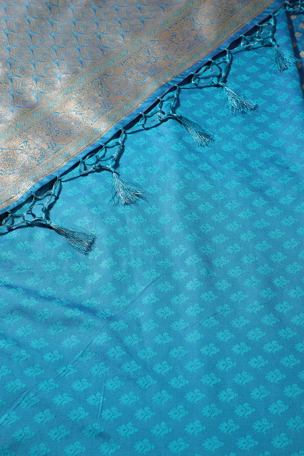 Peacock Blue Silk Zari Buta Woven Saree