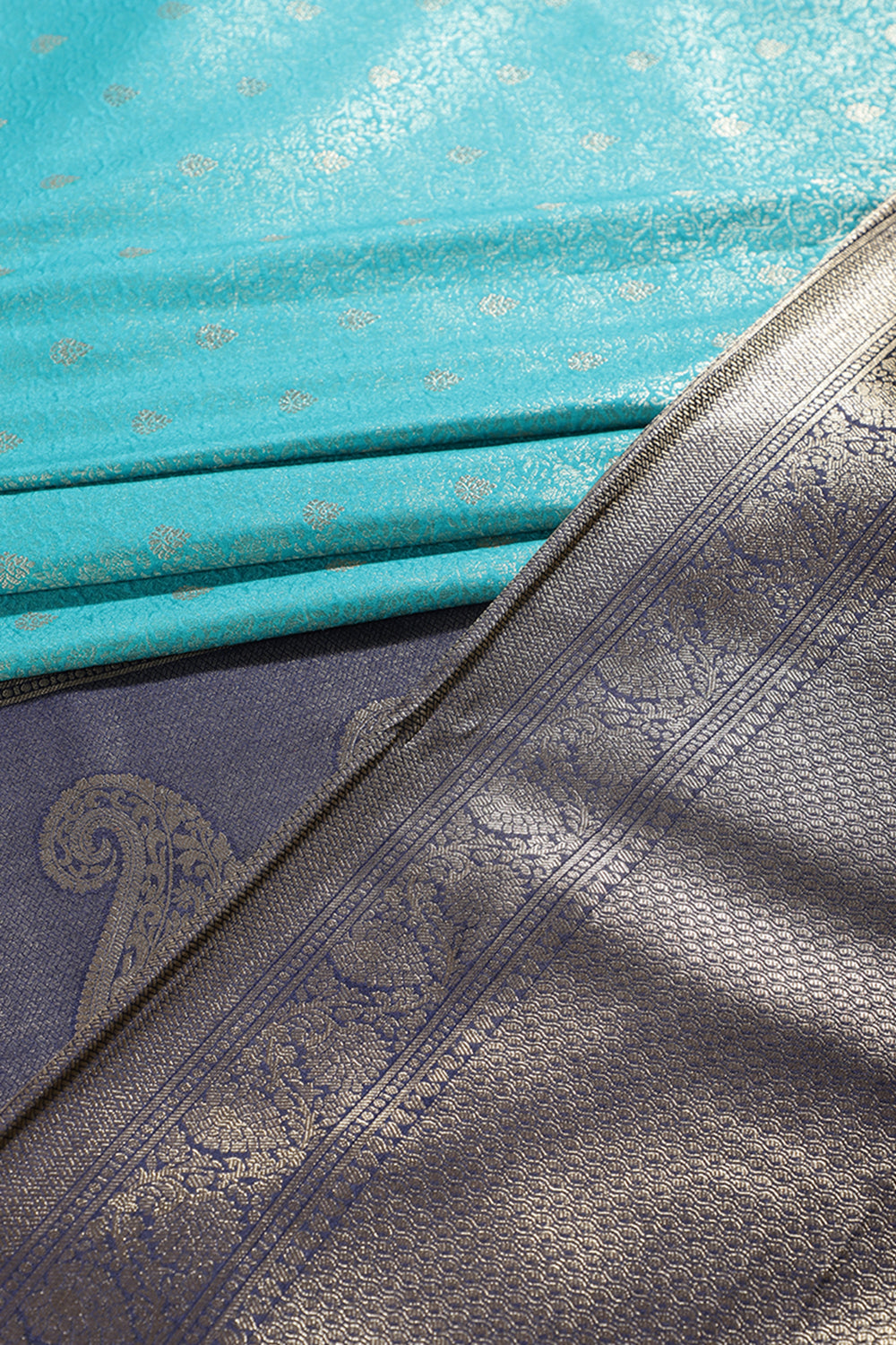 Turquoise & Navy Dual Toned Soft Silk Zari Woven Saree