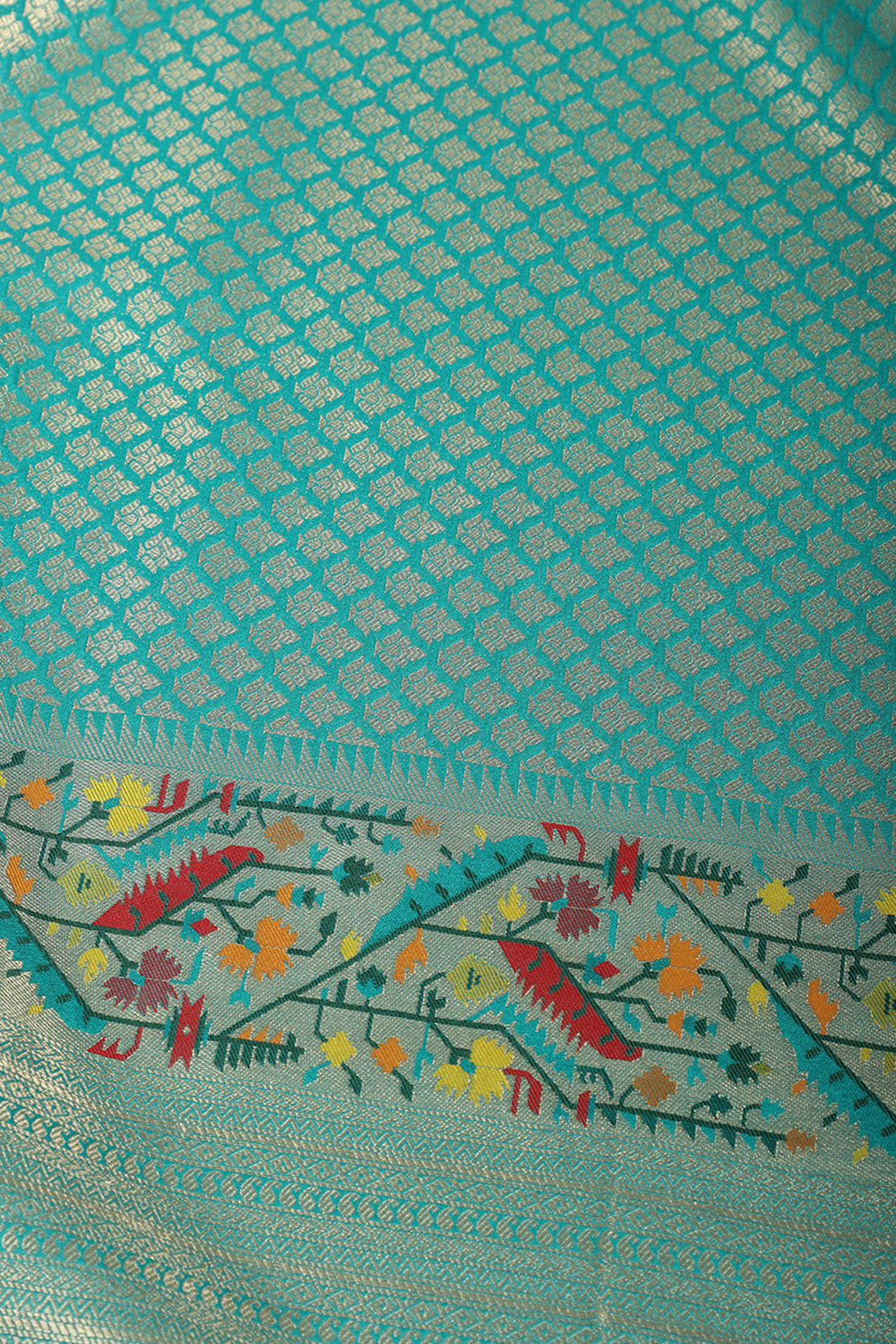 Teal Silk Zari and Resham Woven Paithani Work Saree