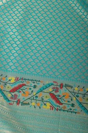 Teal Silk Zari and Resham Woven Paithani Work Saree