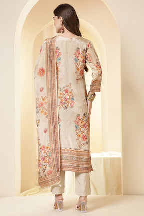 Tussar Color Shimmer Tissue Printed & Embroidered Suit Set
