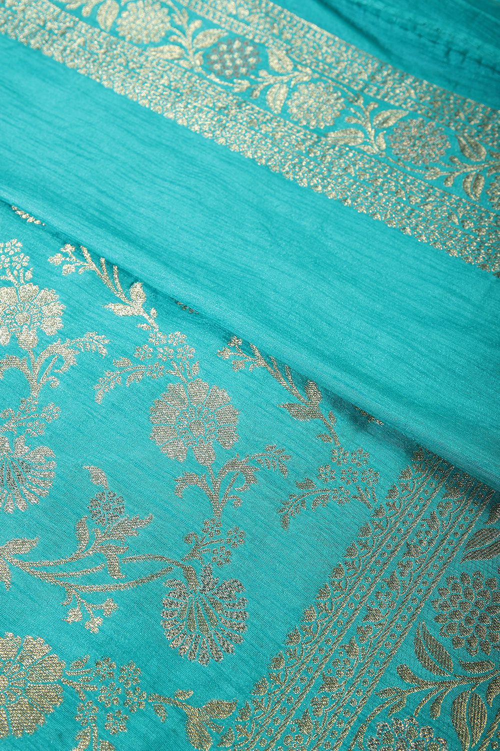 Turquoise Color Raw Silk Woven Saree