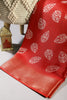 Coral Red Color Block Printed Cotton Silk Saree