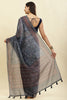 Grey & Blue Cotton Silk Printed Saree