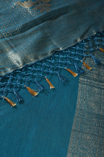 Blue Floral Zaal Woven Silk Banarasi Saree
