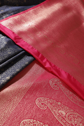 Navy & Magenta Dual Toned Soft Silk Zari Woven Saree