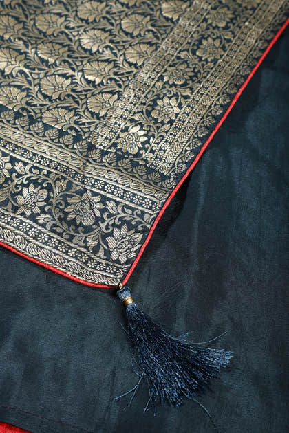 Navy Banarasi Woven Tussar Silk Saree