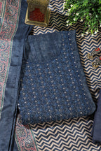 Navy Tissue Silk Mirror & Resham work Unstitched Suit Material