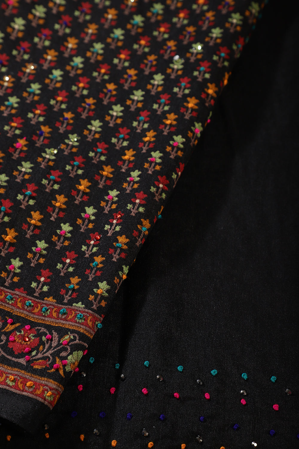 Black Silk Printed And Hand-Knot Work Saree