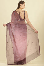 Ombre Dusty Rose Organza Saree With Mirror Work