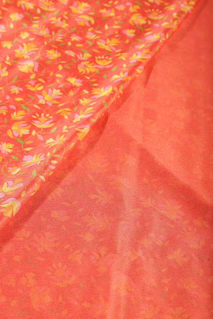 Orange Color Chiffon Floral  Printed & Zari Border Saree