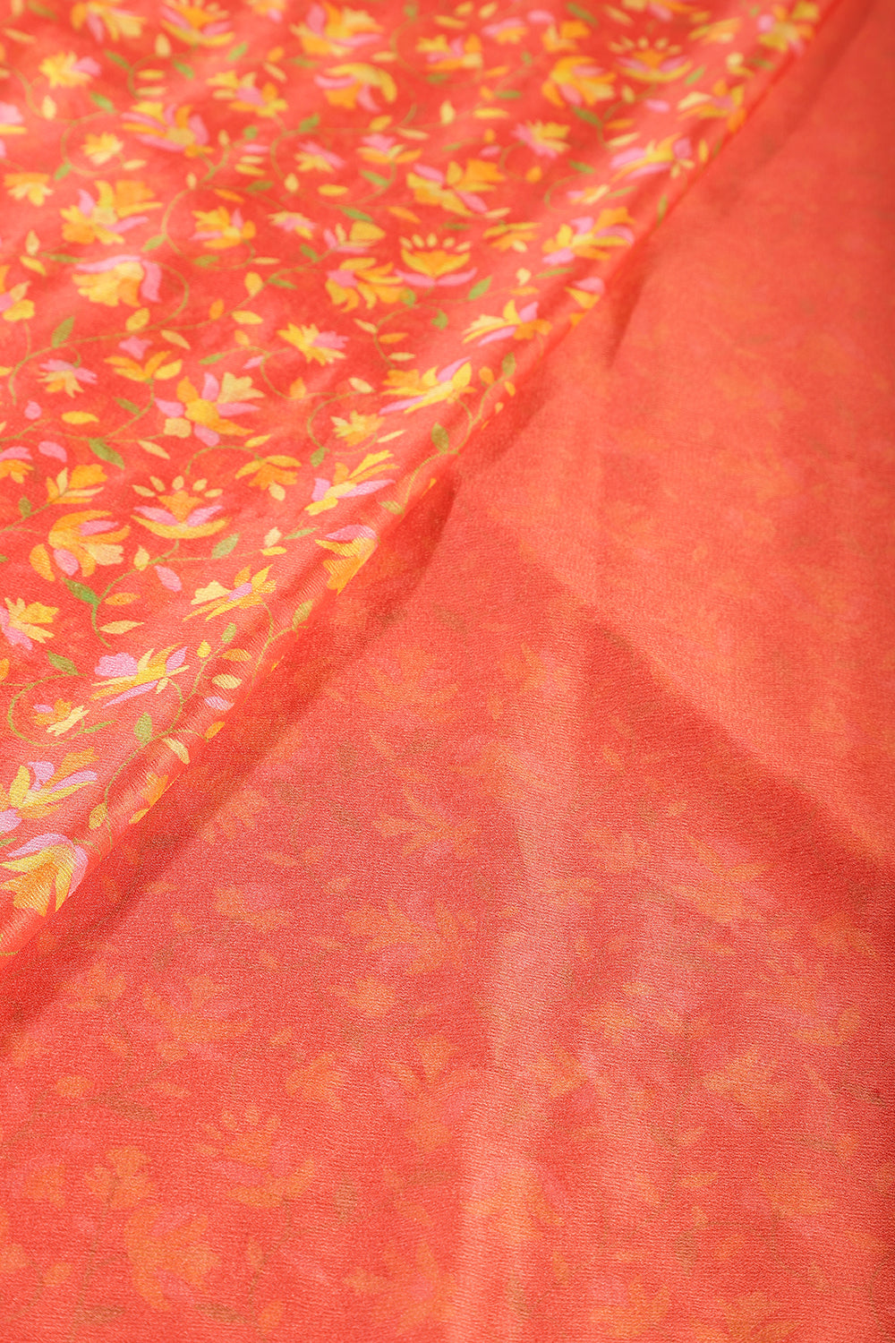 Orange Color Chiffon Floral  Printed & Zari Border Saree