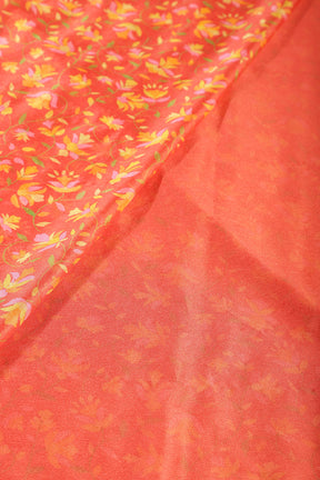 Orange Color Chiffon Floral Zari Border Printed Saree