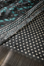 Teal & Cream Colour Floral Printed Cotton Silk Saree