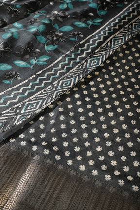 Teal & Cream Colour Floral Printed Cotton Silk Saree