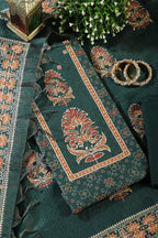 Green Tussar Silk Printed Unstitched Suit Material