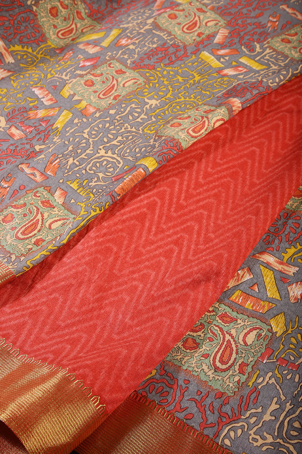 Grey Color Geometric Printed Tussar Silk Saree