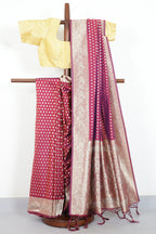 Wine Silk Zari Woven And Swaroski Work Saree