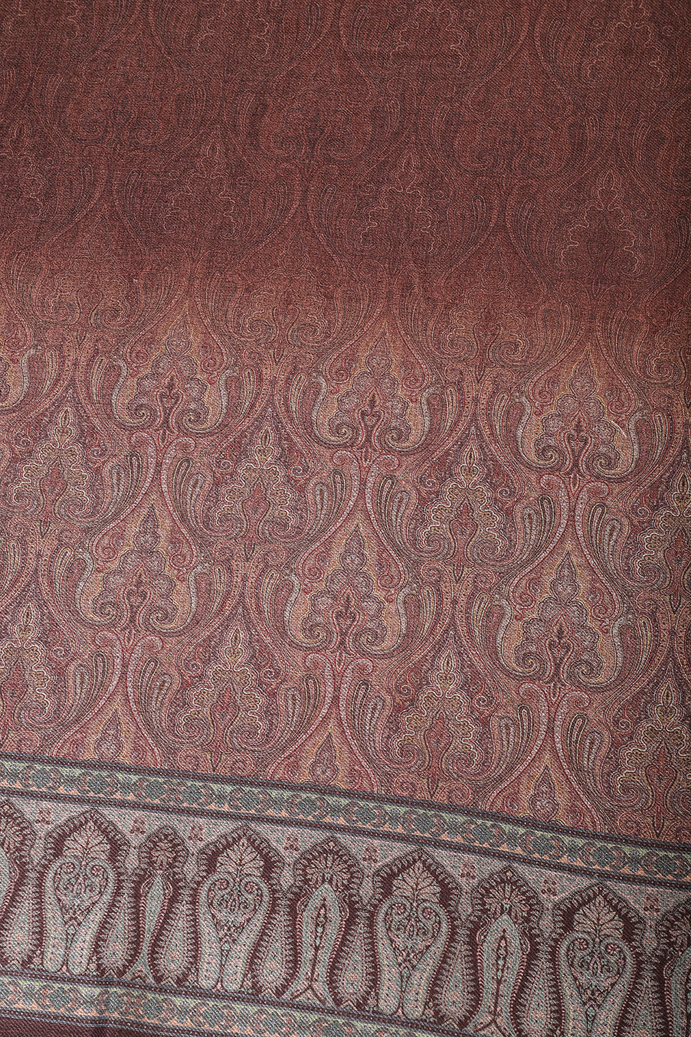 Brown Pashmina Printed And Neck Embroidered Unstitched Suit Material