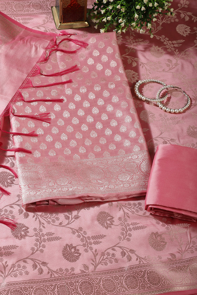 Pink Silk Buta Motifs Woven Unstitched Suit Fabric