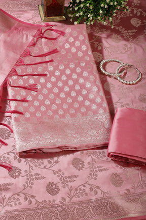 Pink Silk Buta Motifs Woven Unstitched Suit Fabric