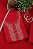 Cardinal Red Cotton Resham Embroidered Unstitched Suit