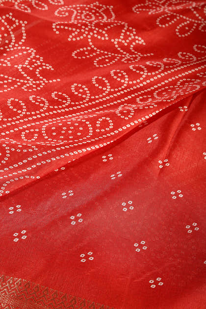 Red Color Block Printed Cotton Silk Saree