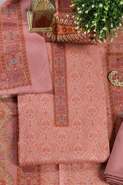 Pink Pashmina Digital Printed Unstitched Suit Fabric