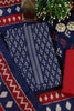 Navy Ikkat Cotton Printed Unstitched Suit Material