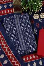 Navy Ikkat Cotton Printed Unstitched Suit Material