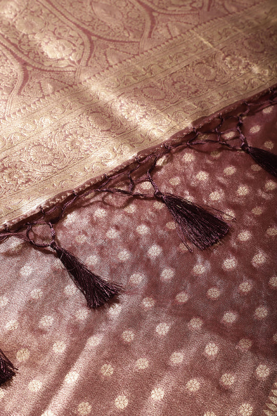 Wine Tissue Silk Banarasi Woven Saree