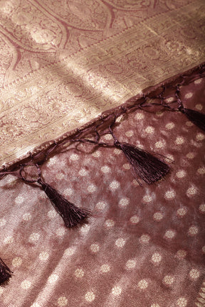 Wine Tissue Silk Banarasi Woven Saree
